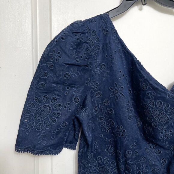 New Polo Ralph Lauren One-shoulder Eyelet Linen top in Navy Size 10 - Picture 6 of 13